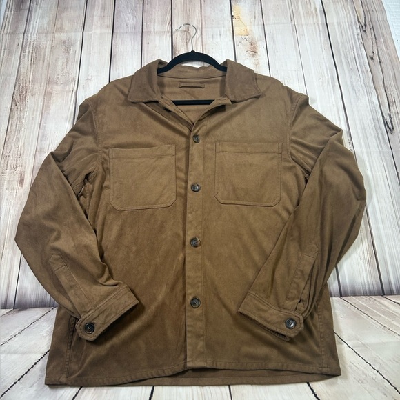 Mens Brown Faux Suede Button Shirt/Jacket by MNG Italian Fashion Co. Size Large - Picture 3 of 9